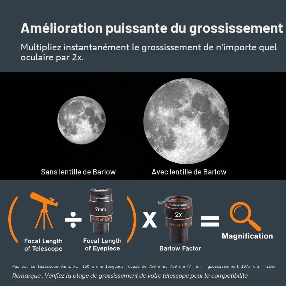 Celestron X-CEL LX Series 2x Barlow Lens, Black
