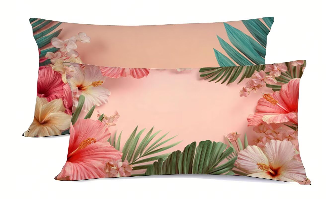 Taies d'oreillers en lin avec impression recto verso motif floral 40x60cm