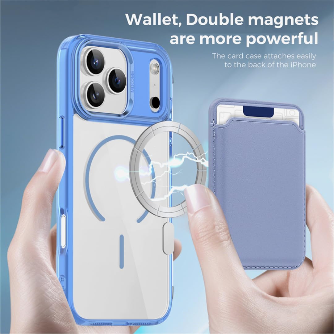 Custodia in pelle con porta carte magnetico, ricarica wireless e cover rigida ibrida opaca per iPhone 17 Pro Max (per iPhone 17 Pro Max/grigio)
