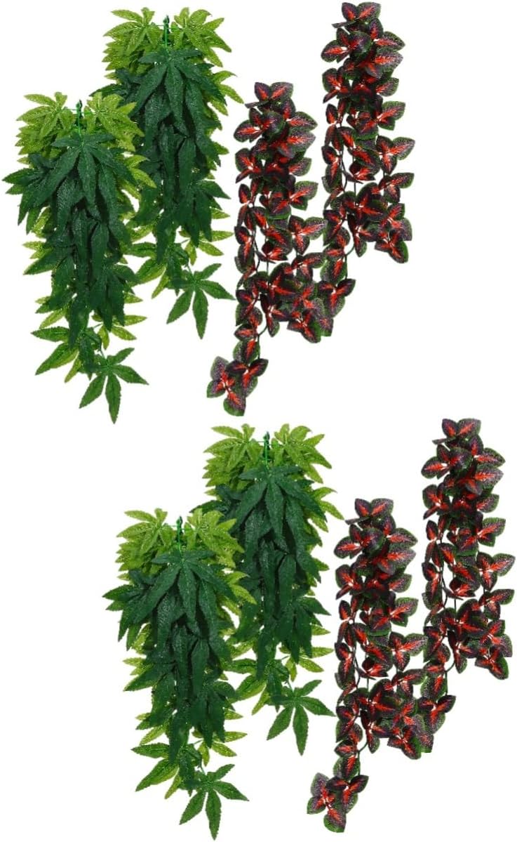 Toyvian 8pcs Hanging Reptile Plants with Cups Realistic Artificial Vines for Fish Tank and Reptile Habitats Cloth and Decor for Aquatic and Terrestrial Enclosures