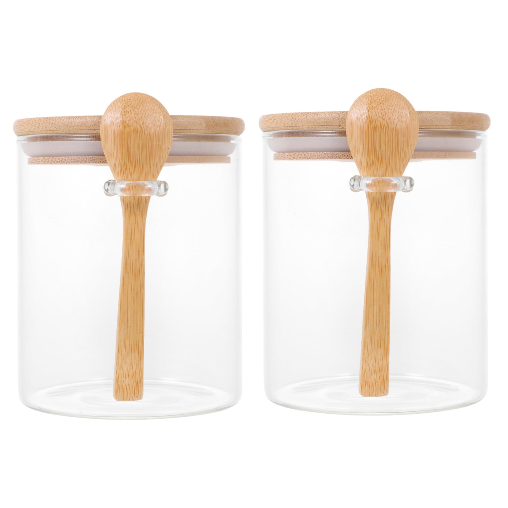 VALICLUD 2 Stück Teiliges Glas Vorratsglas mit Holzdeckel und Löffel Luftdichte Küchen Aufbewahrungsgläser für Kaffee Tee Gewürze Bpa freies Food Storage Jar Stapelbar und Robust