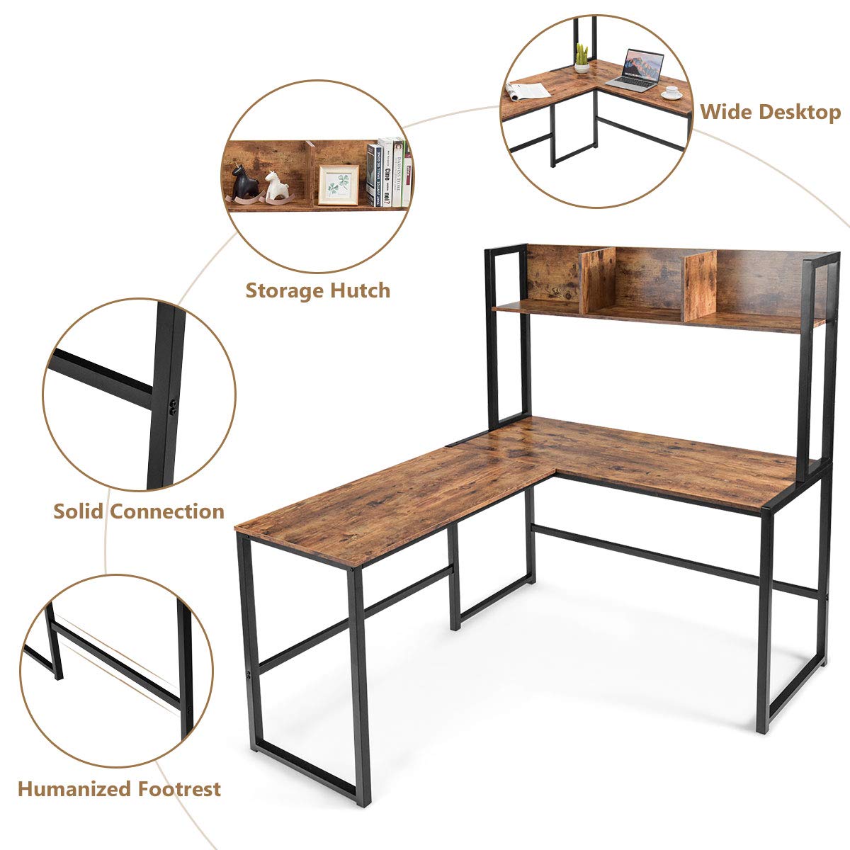 Tangkula Reversible LShaped Desk with Hutch, Space Saving Corner