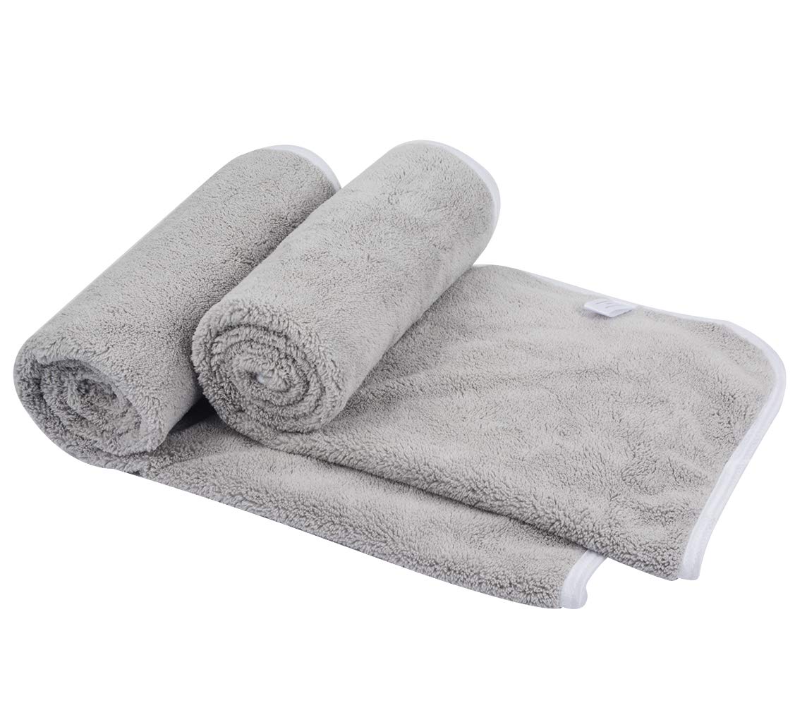 KinHwa Microfiber Hand Towels Ultra Soft Hand Towels for Bathroom Super Absorbent Bath Towels Ideal for Hair Spa Sports and Travel 30inch x 16inch 2 Pack Light-Gray