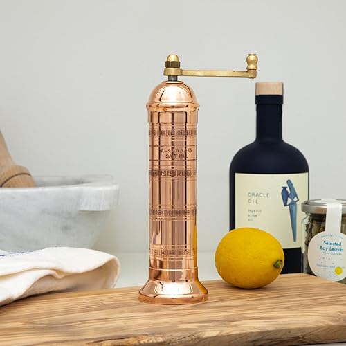 Miniatura 2 de El molinillo griego original de sal, 8 pulgadas de alto, molinillo europeo de cobre con manivela, molinillo manual y recargable para sal