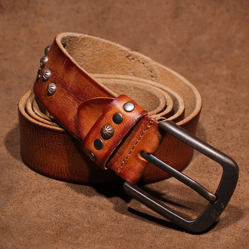 Cintura, in pelle con borchie con teschio for uomo donna Punk Rock con fibbia ad ardiglione antigraffio, lunghezza 105 cm - 125 cm