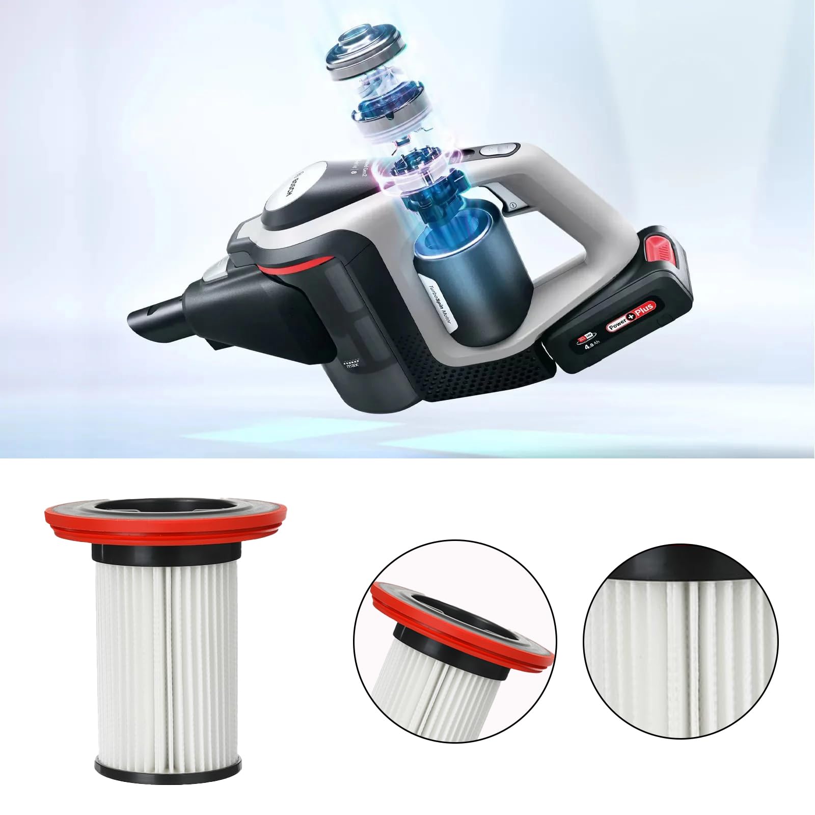 4 Stück Filter Zubehör für Bosch Unlimited Gen 2 Serie 8 Akku Staubsauger BKS8214W BSS81POW1 BSS825ALL Ersatzfilter Ersatzteile (Teilenummer 12036642 12023349