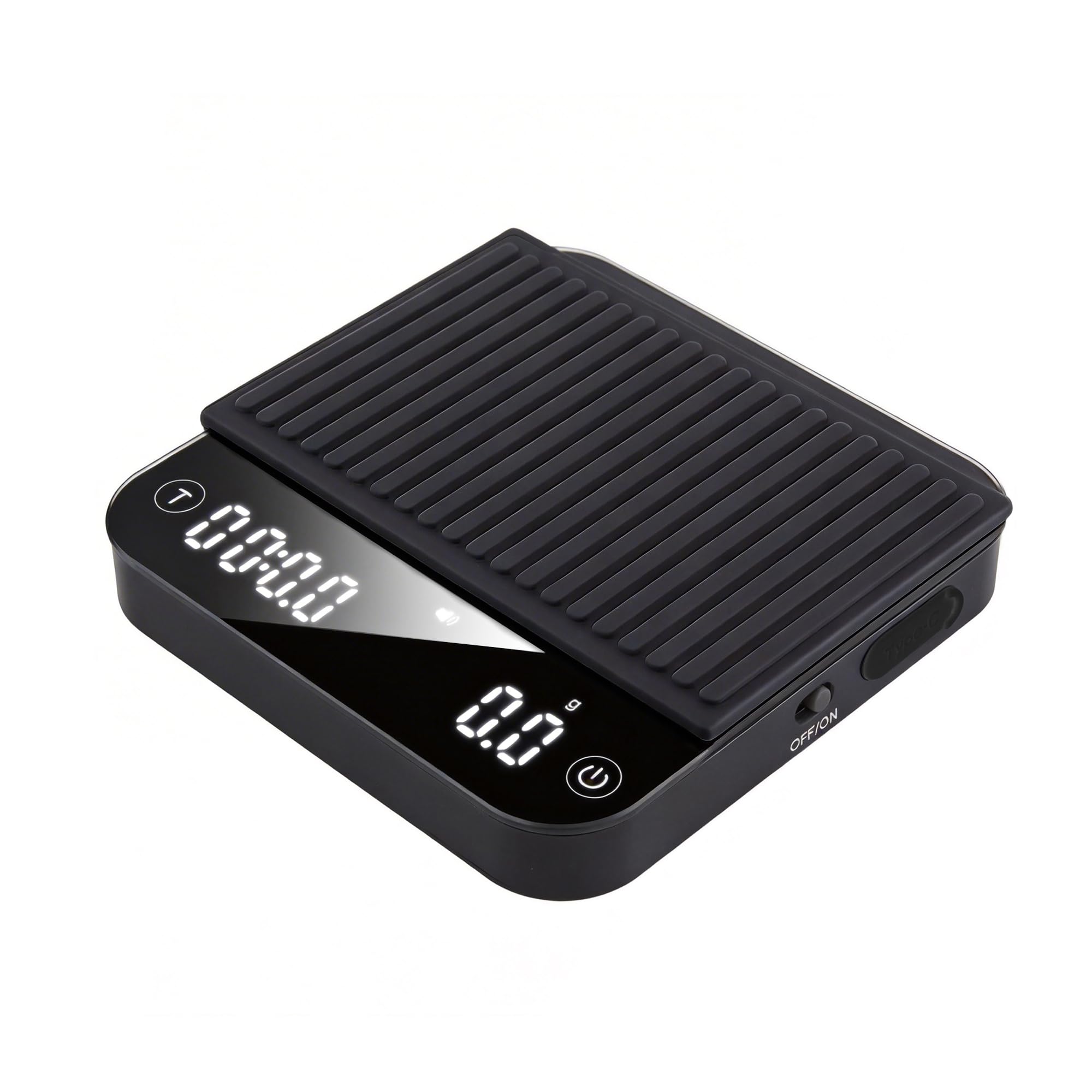 ShanSon Mini báscula de café con temporizador, báscula de espresso de alta precisión de 0,1 g, báscula digital de cocina de 2 kg/0,1 g con caudal, recargable por USB-C, superficie impermeable