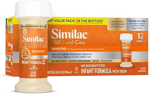 Similac 360 Total Care - Fórmula infantil sensible para irritaciones y gases debido a la sensibilidad a la lactosa, tiene 5 prebióticos HMO, fórmula