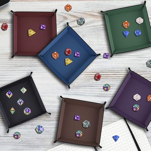 Miniatura 7 de SIQUK 6 bandejas de dados plegables de piel sintética para juegos de dados, 6 colores oscuros