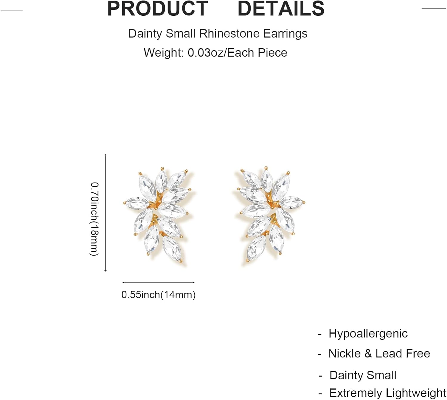 Small Rhinestone Earring Stud for Women Dainty Marquise Crystal Cluster Wedding Earring - Image 6