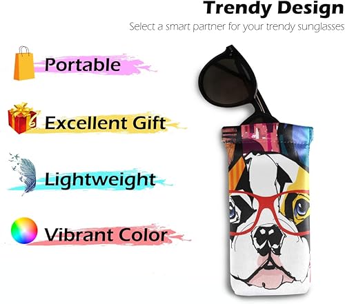 Miniatura 4 de MCHIVER Estuche para lentes de sol, bolsa de lentes de sol de bulldog francés, bolsa de microfibra portátil para hombres y mujeres, Multi