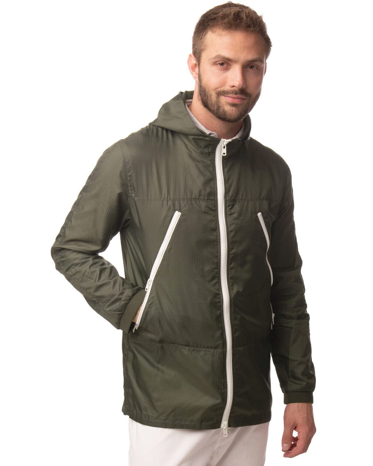 Mauro Grifoni Mens Logo Nylon Hoody Windbreaker Jacket X-Small (IT 46) Green