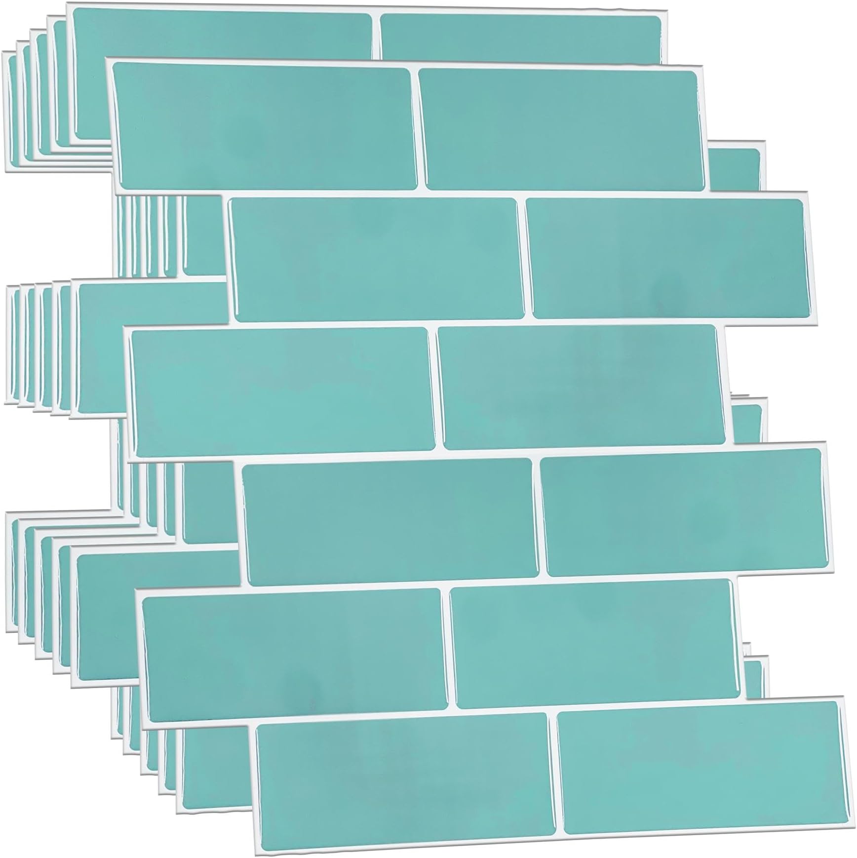 WALPLUS 12 Sheets 12" x 6" Green Sea Glossy 3D Metro Peel and Stick Tile Kitchen Backsplash Mosaics Tile Sticker Tile Paint Splashback Self Adhesive Removable Water Heat Resistant Bathroom Decoration