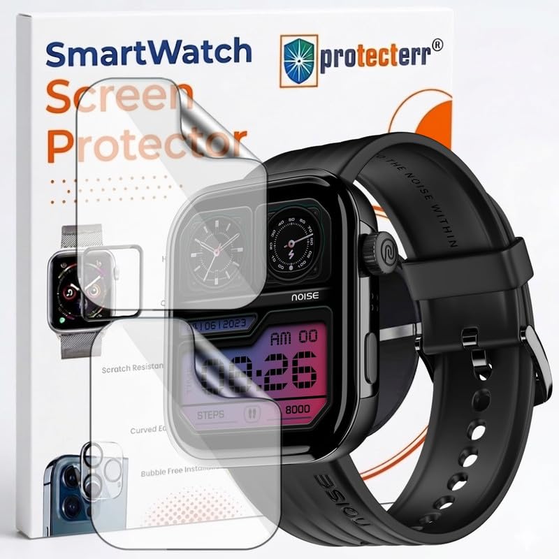 Image of 2-Pack Screen Protector for Noise ColorFit Pro 5 1.85 inch Smartwatch - Flexible TPU Screen Guard, HD Clear, Anti Scratch, Bubble Free, Full Coverage Film - Not Tempered Glass