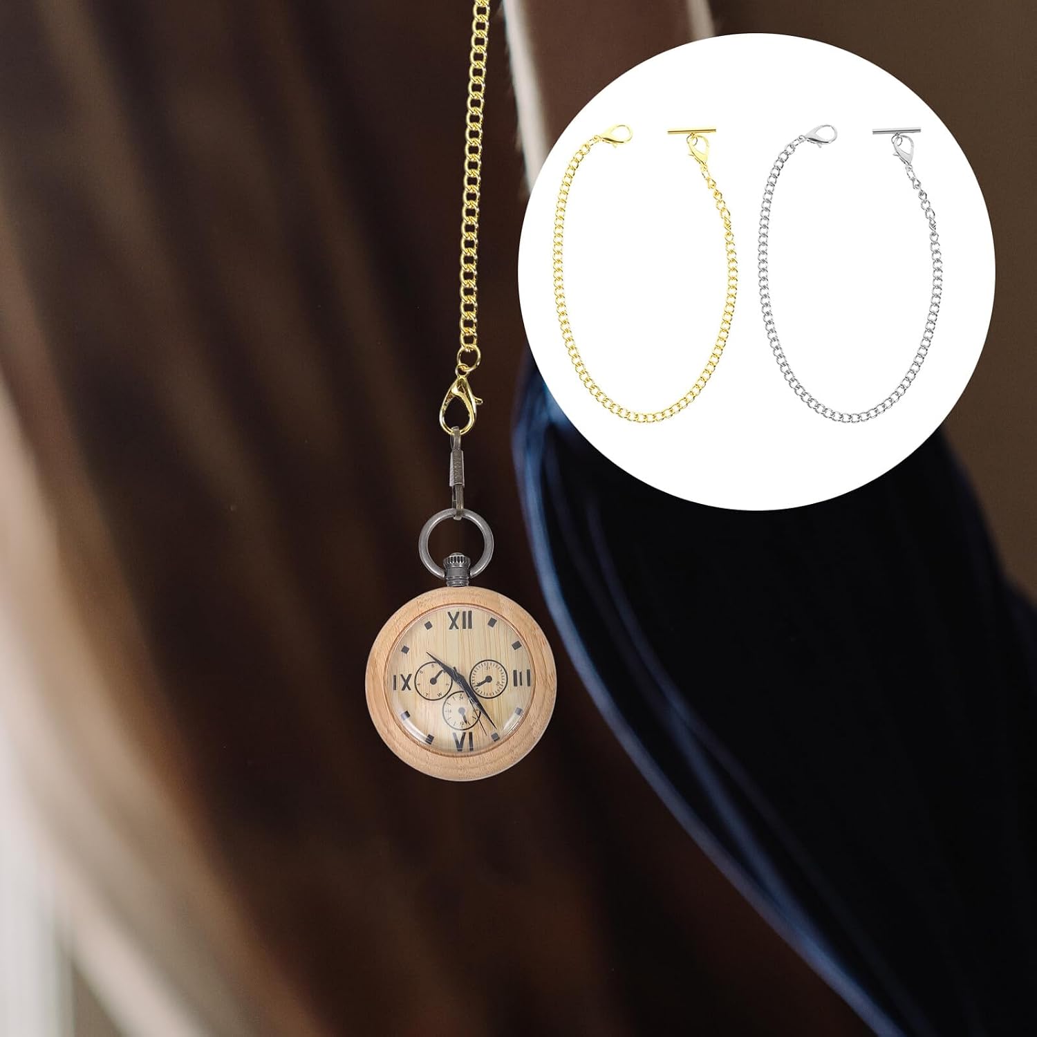 TEHAUX 2Pcs Vintage Metal Pocket Watch Chains Bar Clips Decorative Jeans Chains for Men and Women for Casual and Formal Wear
