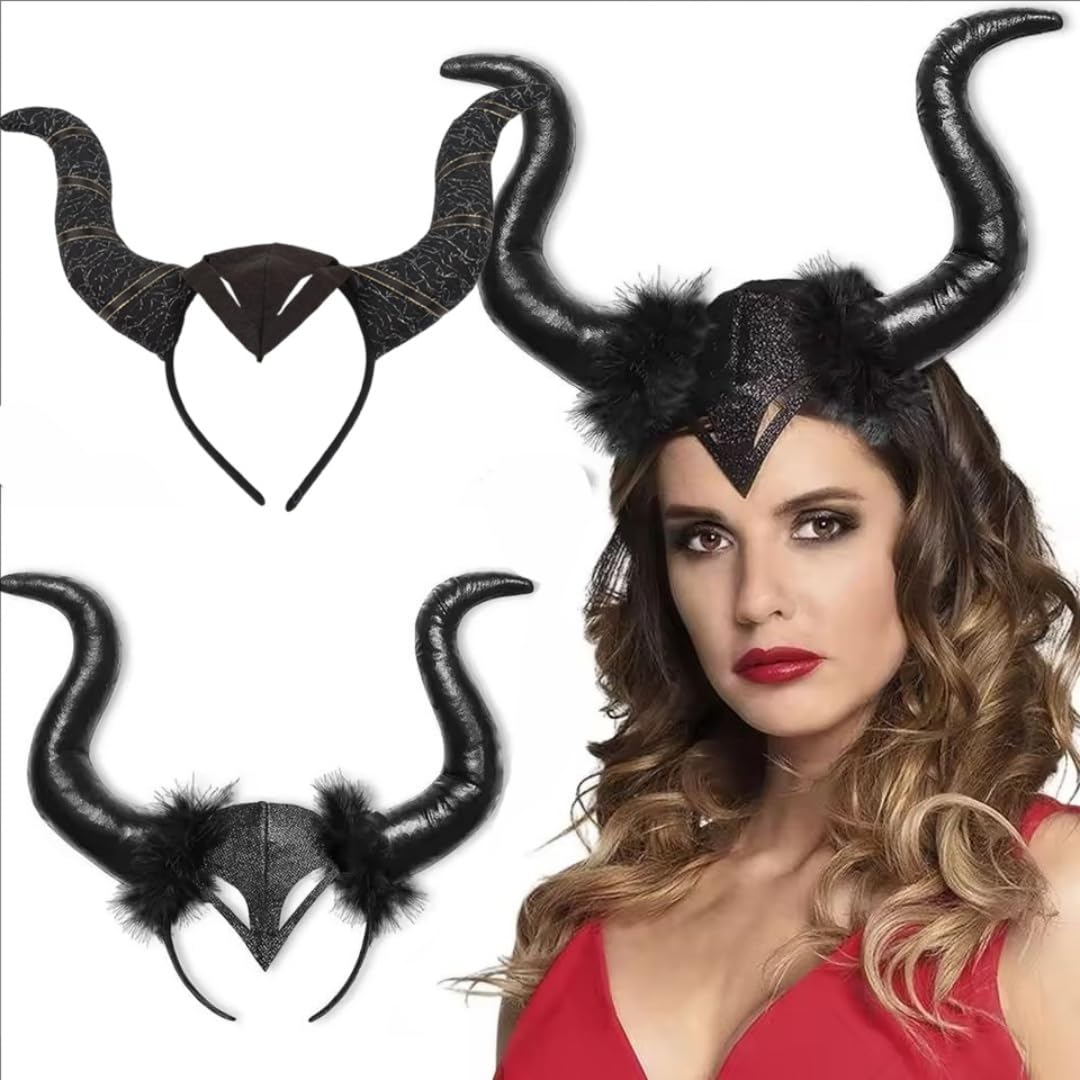 Halloween Devil Horns Headband, Black Ram Horns Headgear, Dragon headwear for Kids Adult Halloween Succubus Devil Costume Party Dress up Cosplay Accessories