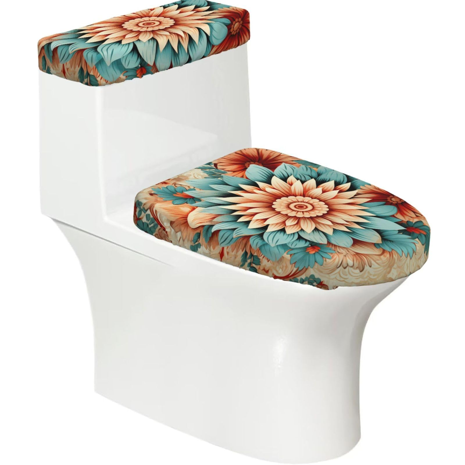 Mrowyc Black Dahlia Printed Toilet Seat Set - Set Of 2 - Universal Toilet Seat Cover - Housewarming Birthday Christmas Gift