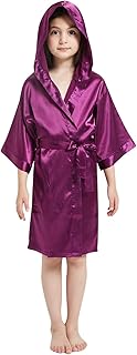 Niños Niña Vestido Kimono con Capucha Satén Camisón para Niña, Color Puro Capucha Robe Albornoz Ropa de Dormir Pijama SPA natación cumpleaños