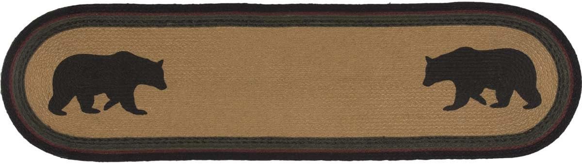 VHC Brands Dark Tan Rustic & Lodge Tabletop & Kitchen Wyatt Bear Stenciled Oval Jute Bedding Accessory, Runner 13x48, Brown