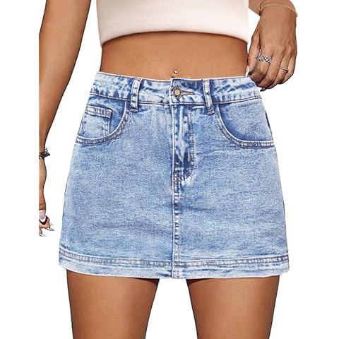 POTILI Denim Skort Women High Waist Mini Denim Skirt for Women Stretch Casual Women Mini Jean Skirt Fashions Jean Skort Cover