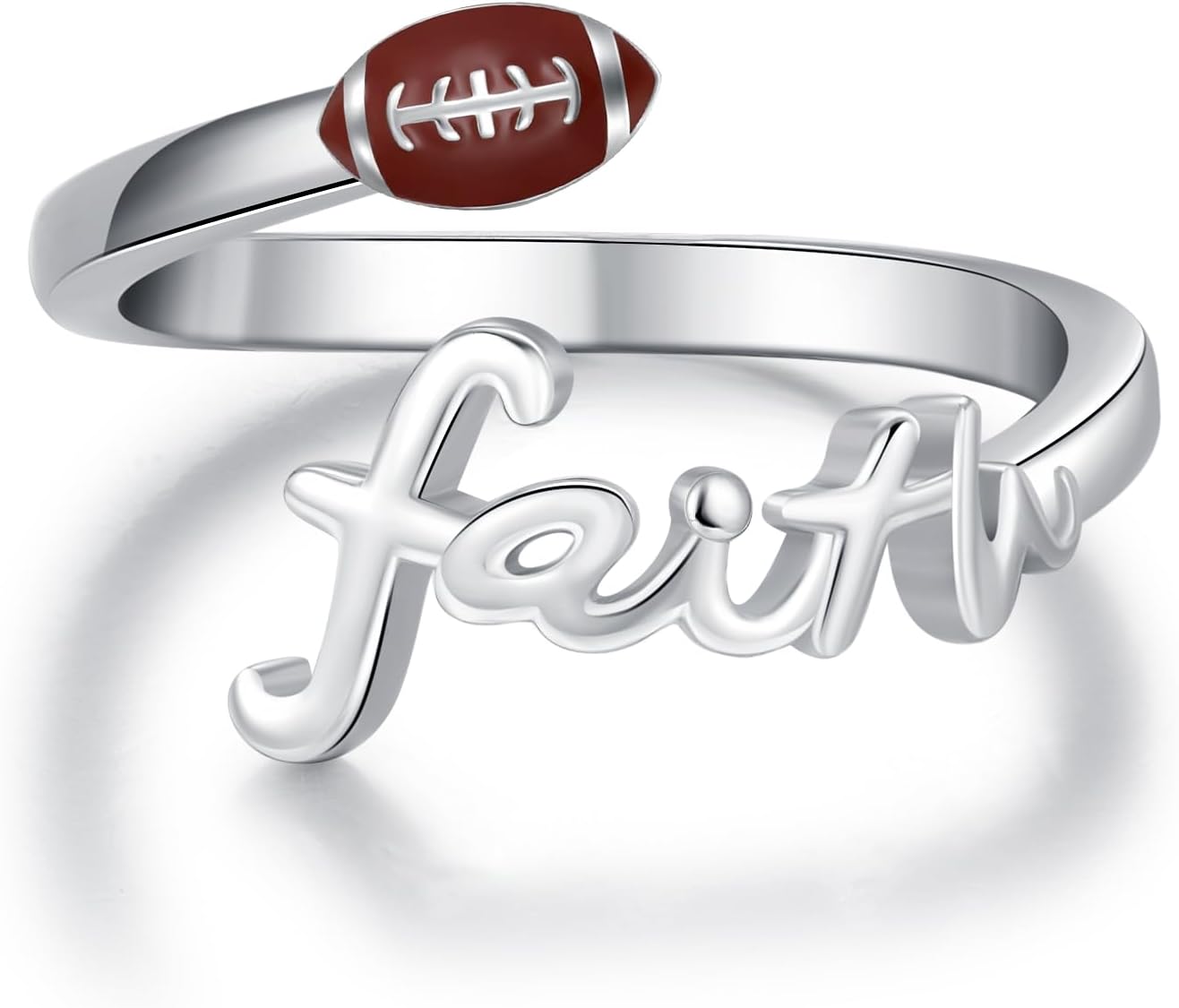Faith Ball Adjustable Ring 925 Sterling Silver Faith Open Ring Sport Jewelry Gift for Women