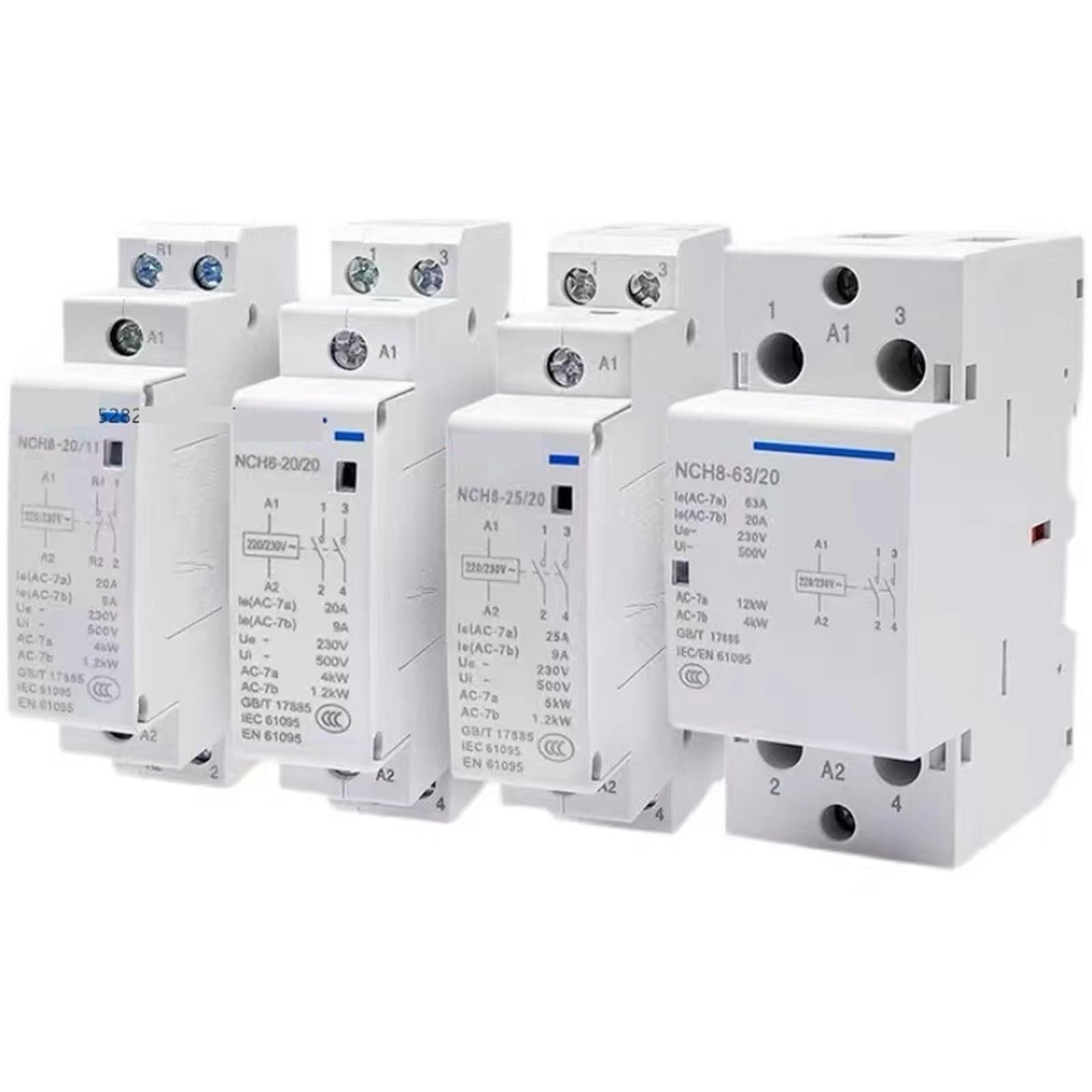 NCH8-63/20 Modular AC household Mini Contactor 220V 230V 20A 25A 40A 63A 1NO 1NC 2NO 2NC 4NO NCH8-20 25 40(NCH8-25A,2NC)