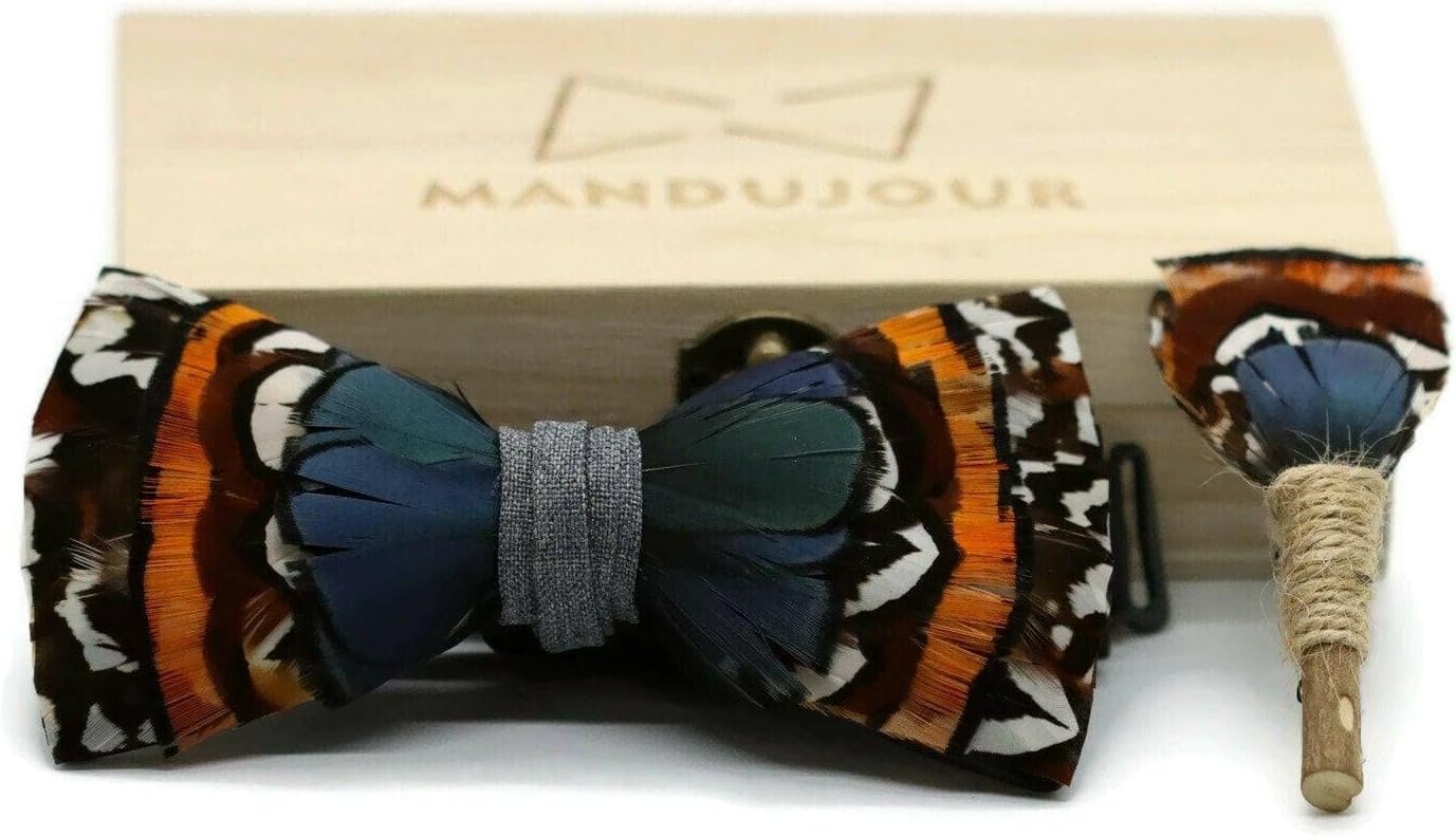 Elegant Philadelphia Feather Bow Tie & Lapel Pin Set - Handmade Wedding Accessory for Groom