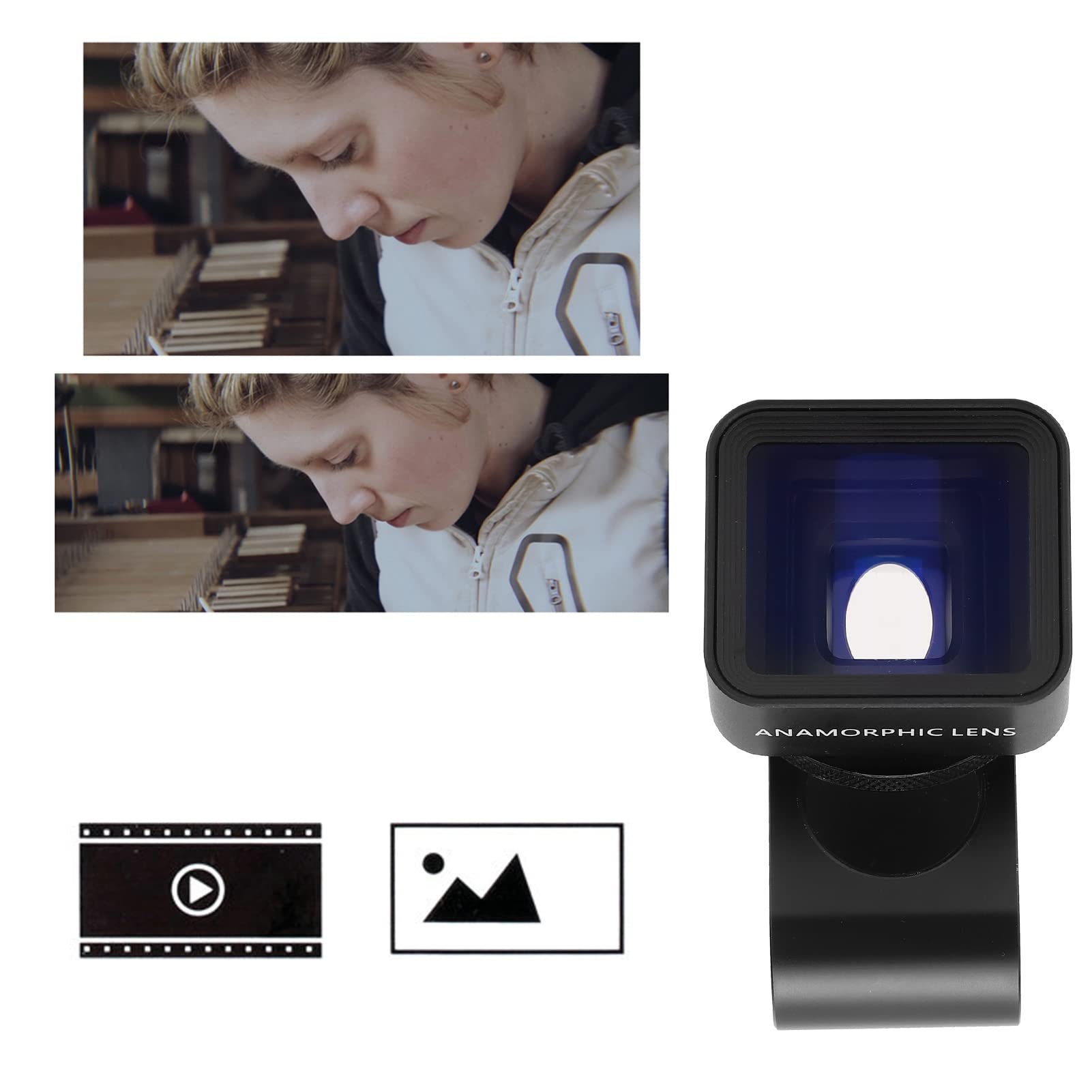 Jiawu Lente Anamórfica, Lente de Película para Teléfono de Vidrio óptico de Aleación de Aluminio, Lente de Cine con Deformación de Pantalla Ancha de 1.33X con para Teléfonos Inteligentes