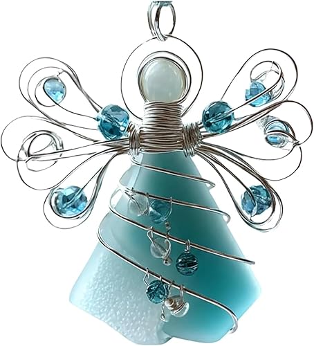 Handmade Sea Glass Angel Ornament,Coastal Beach Christmas Decor for Tree,Unique Hanging Beach Decorations with Rope, Xmas Holiday Home Decor Gift