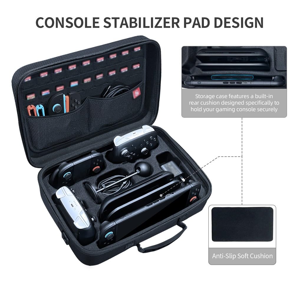 Funda de transporte portátil para Switch 2, carcasa rígida de EVA a prueba de golpes con ranuras para tarjetas de juego, amplio almacenamiento para base y accesorios, color negro