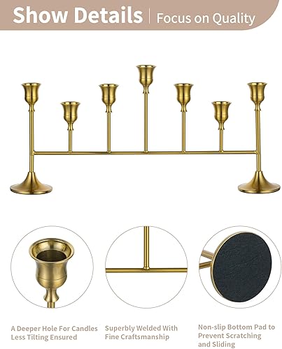 Miniatura 5 de NUPTIO Candelabros para velas cónicas Candelabro dorado para palitos de vela - Candelabros largos de latón para Navidad, fiesta de cumpleaños,