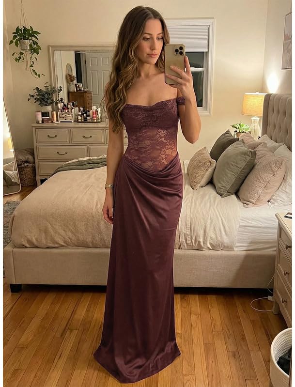 Vestito Donna Elegante Monospalla Spaghetti Strap Abito Lungo in Pizzo Floreale Aderente Vestiti Senza Maniche Sexy Maxi Abiti con Alto Spaccato Laterale Bodycon Abito da Discoteca Festa Sera