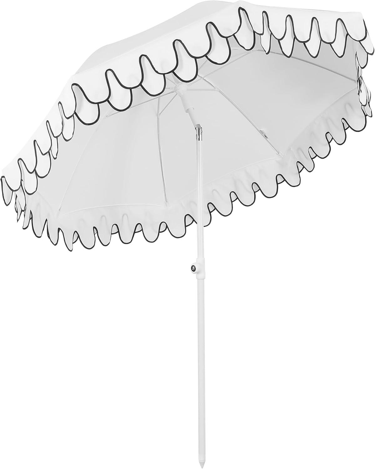 JONATHAN Y UMB1004D Horizon 6.5 ft. Classic MidCentury Scalloped Fringe Market Beach Umbrella with Push-Button Tilt, Wind Vent and UV Protection, and Matching Carry Bag in White/Black, White Pole - Image 6