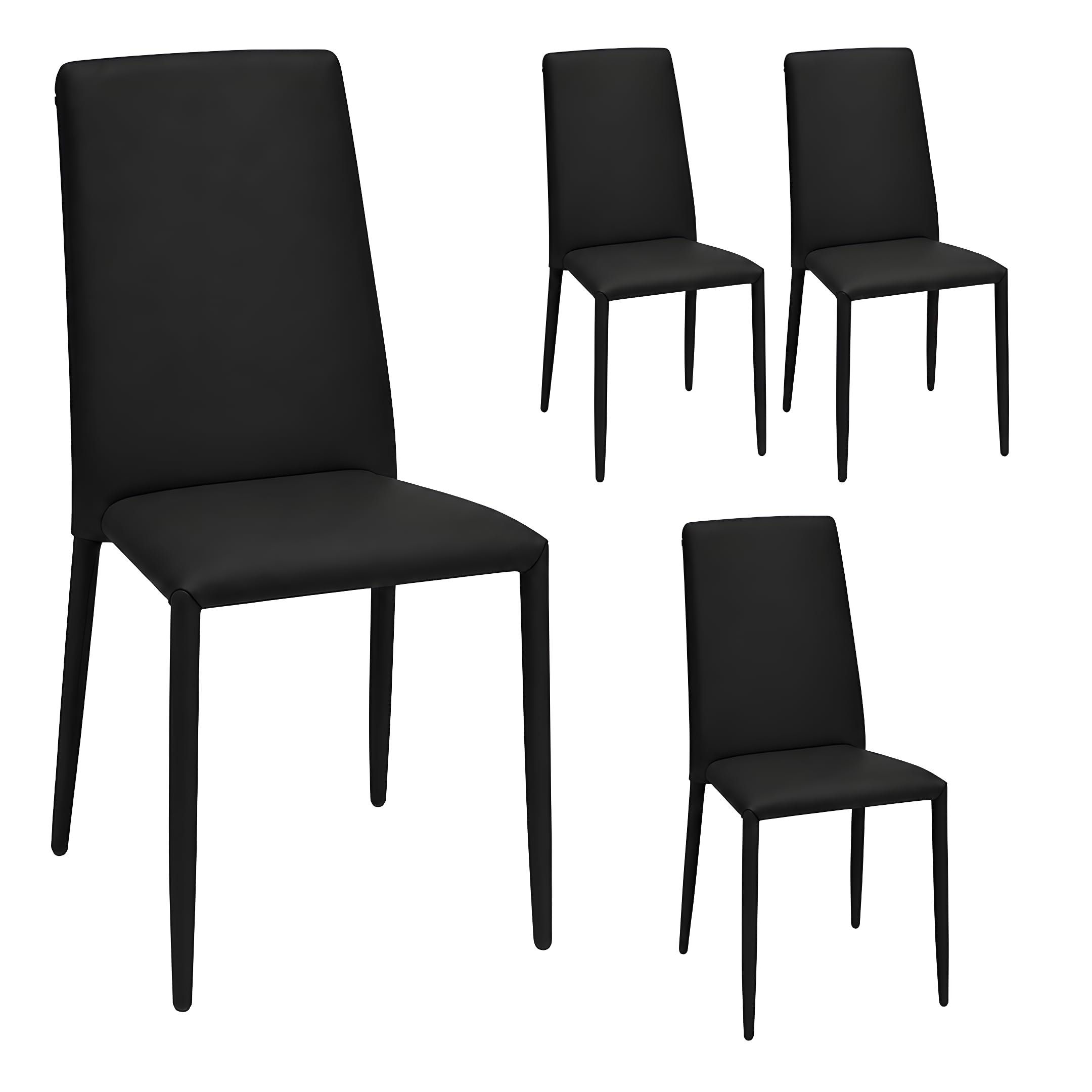Set 4 Sedie Sala da Pranzo, Sedie Moderne in Ecopelle Lavabile, Sedie Cucina Imbottite con Struttura in Metallo e Gambe Inclinate Antiribaltamento, Impilabile, Montaggio non richiesto (Nero)