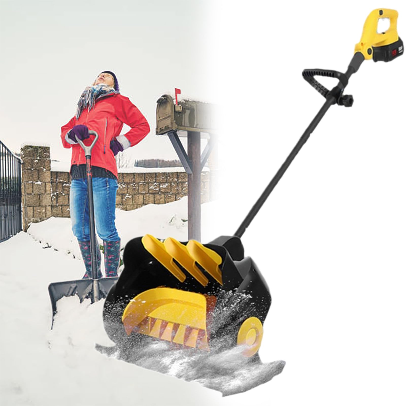 Pala da Neve elettrica Senza Fili da 21 V, 41 cm di Larghezza, Motore brushless, 2 batterie, Caricabatterie rapido, per la Pulizia di vialetti, patii e Ponti