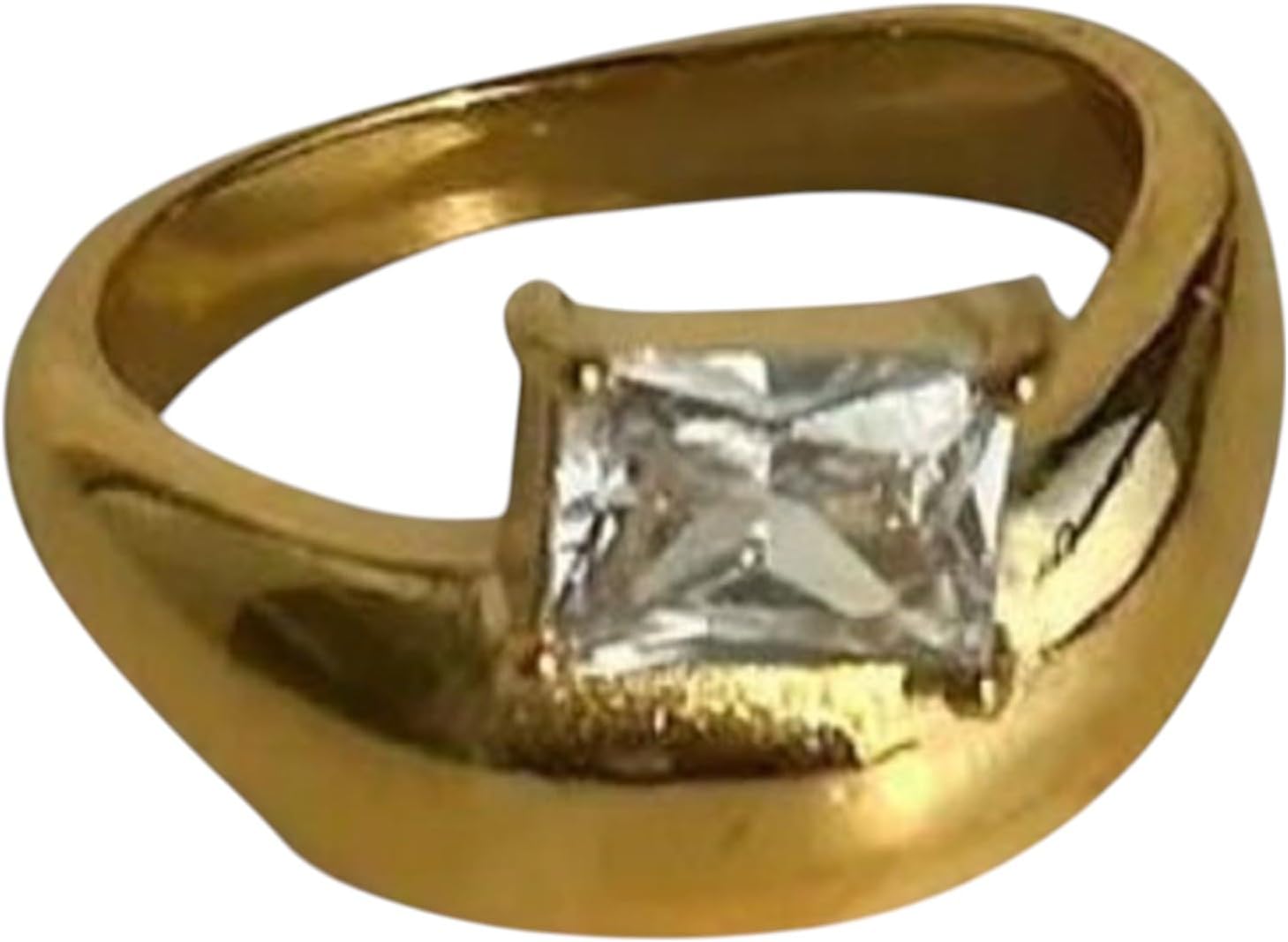 18K Yellow Gold-Plated Dome Ring with Cubic Zirconia Emerald-Cut, 9mm – Bold Cocktail Ring for Women