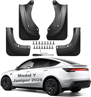 2026 Mud Flaps for Tesla Model Y Juniper Accessories Front and Rear ABS Mud Guards Set of 4, Includes All Hardware Installation Tools Accessories (Model Y Juniper 2025+)