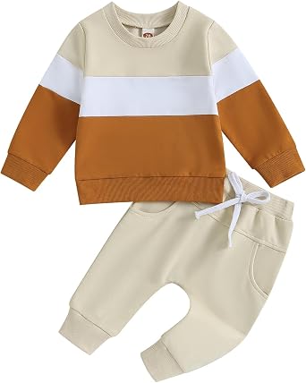 Geagodelia Toddler Baby Boy Girl Clothes Long Sleeve Contrast Sweatshirt Trouser Set Fall Winter Tracksuit Outfits