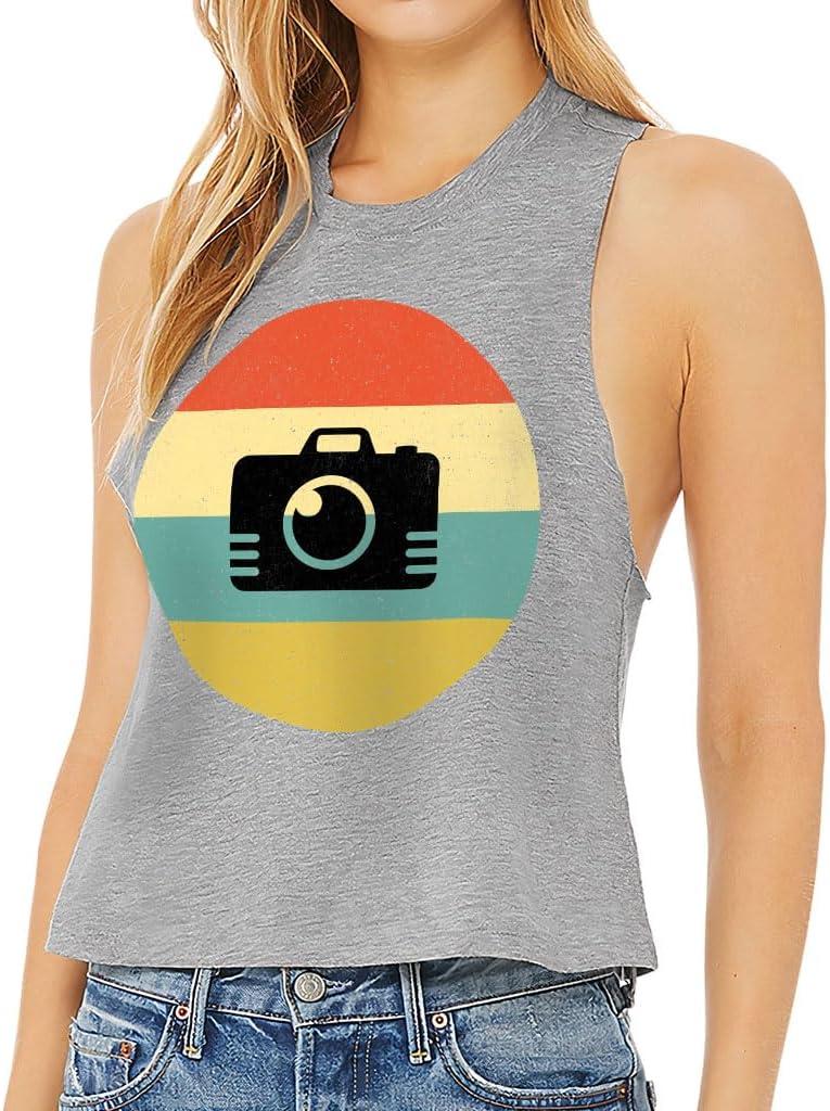 Camera Graphic Racerback Cropped Tank - Themed Women's Tank - Vintage Tank Top