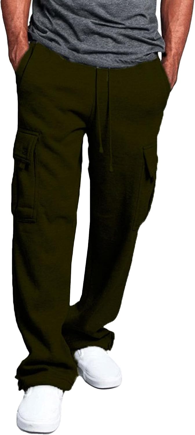 Men's Trendy Cotton Baggy Cargo Pants Male Straight Cargo Pants with Pockets Baggy Cotton Casual Sweatpants
