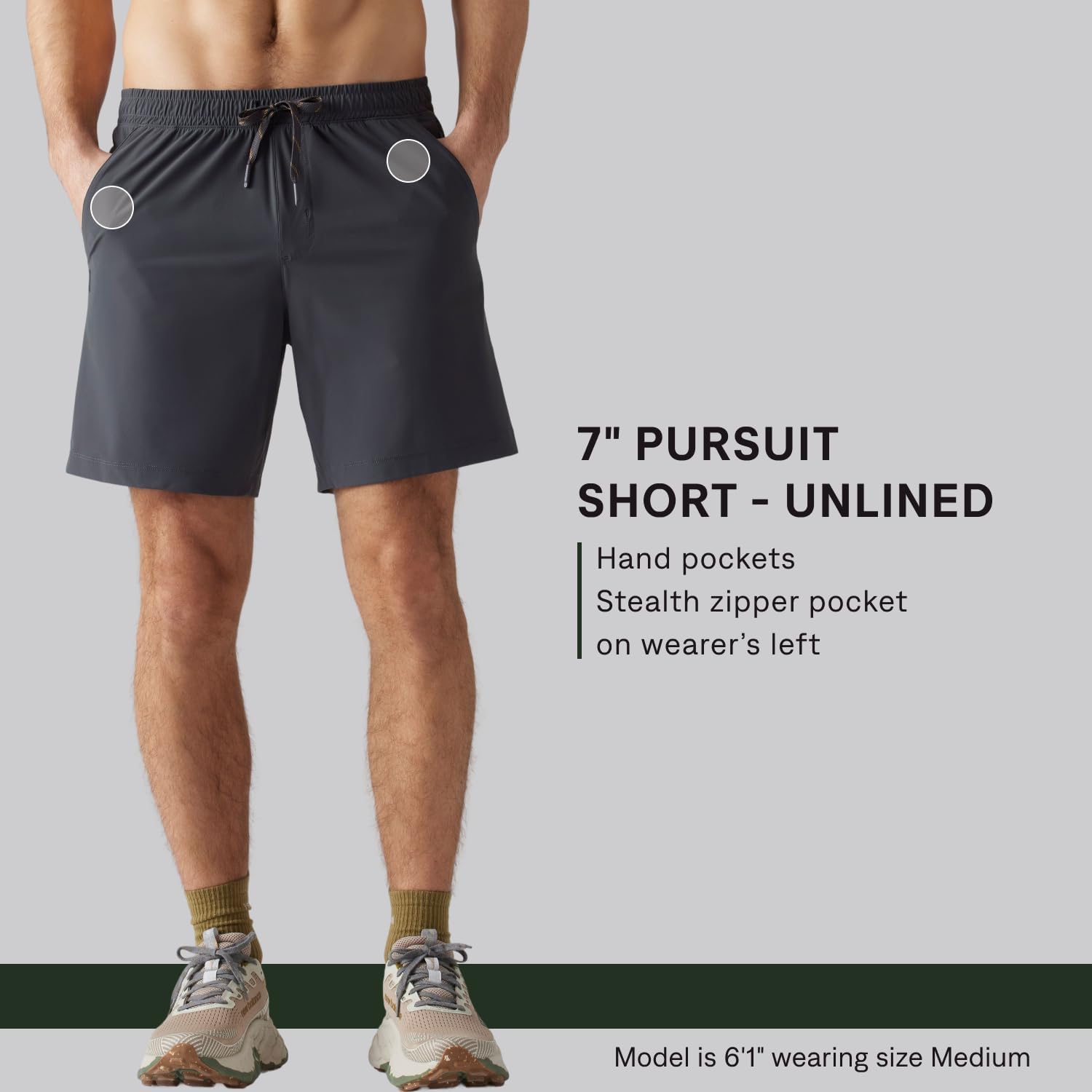 Rhone Men’s 7” Pursuit Shorts – Unlined Men’s Gym Shorts with All-Way Stretch, Zipper Pocket - Moisture Wicking Workout Short