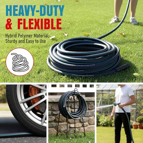 Image of Garden Hose 25 ft x 5 /8 inch with Nozzle, Water Hose Heavy Duty Flexible, Lightweight Kink-less Hybrid Hose with Swivel Handle, Male to Female Fittings (Blue, 25FT)