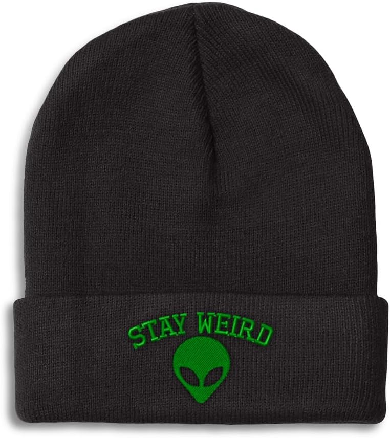 Custom Beanies for Men Alien Stay Weird Embroidery Skull Cap Winter Hats for Women Acrylic One Size