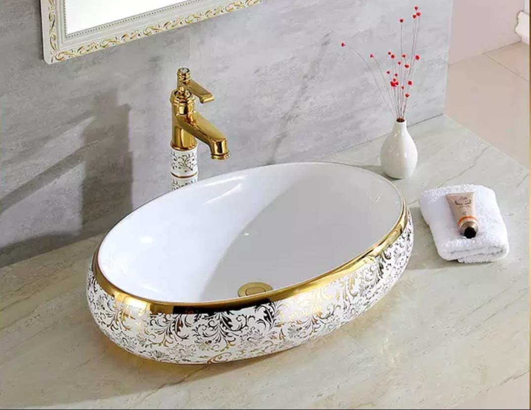B BACKLINE Backline Ceramic Table Top/Vessel Sink/Above Counter Wash Basin For Bathroom And Living Room 24 X 18 X 6 Inch
