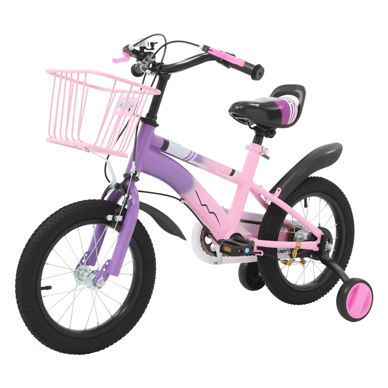 Vélo pour enfant 14 pouces avec panier, vélo pour enfants âgés de 3 à 6 ans avec roues stabilisatrices, vélo 14 pouces pour garçons et filles, hauteur réglable, double système de freinage