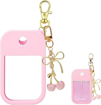 1 Pack Silicone Case Compatible with Touchland Fits 1 fl oz/30 ml Version, Silicone Storage Case with Cherry Keyring