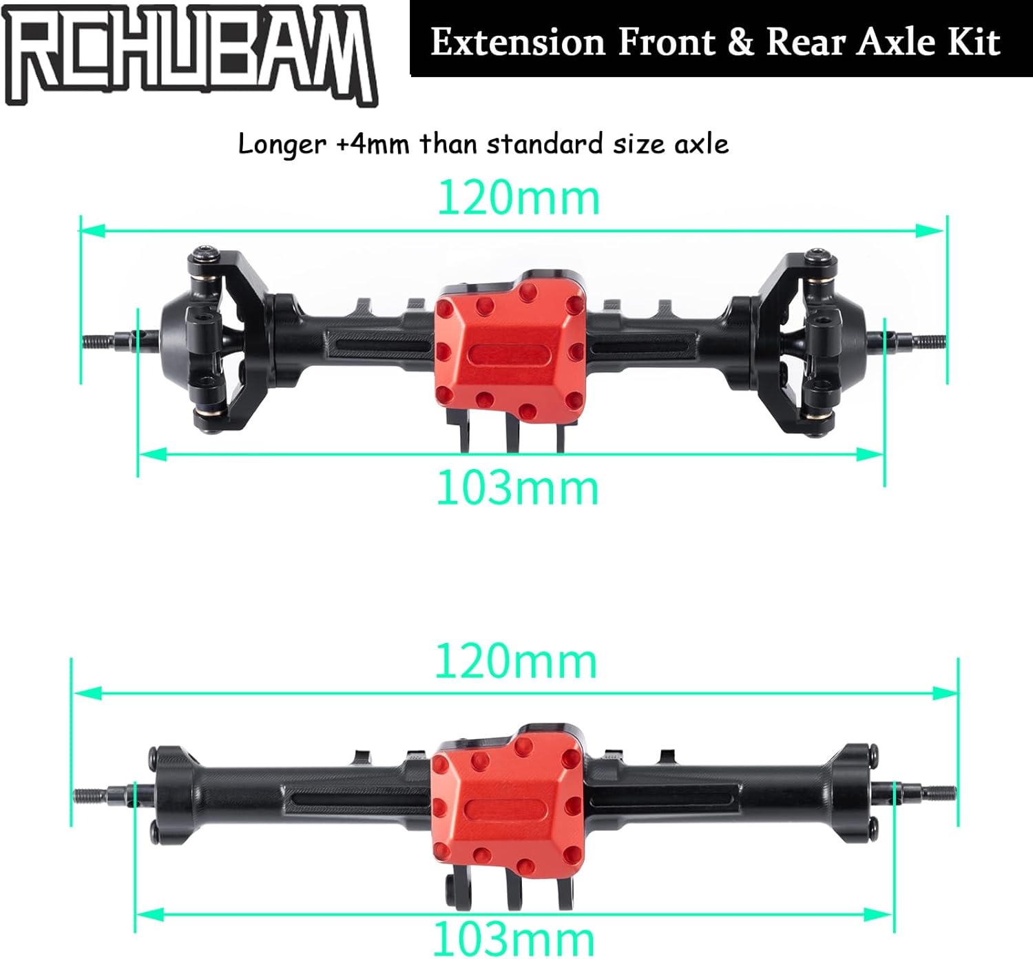 RCHUBAM TRX4M Front and Rear Axle Aluminum RC Complete Portal Axle Set with Steering Links Compatible with TRX4M 1/18 RC Crawler Car Upgrade Parts CNC Machined (Extended Axles Set)