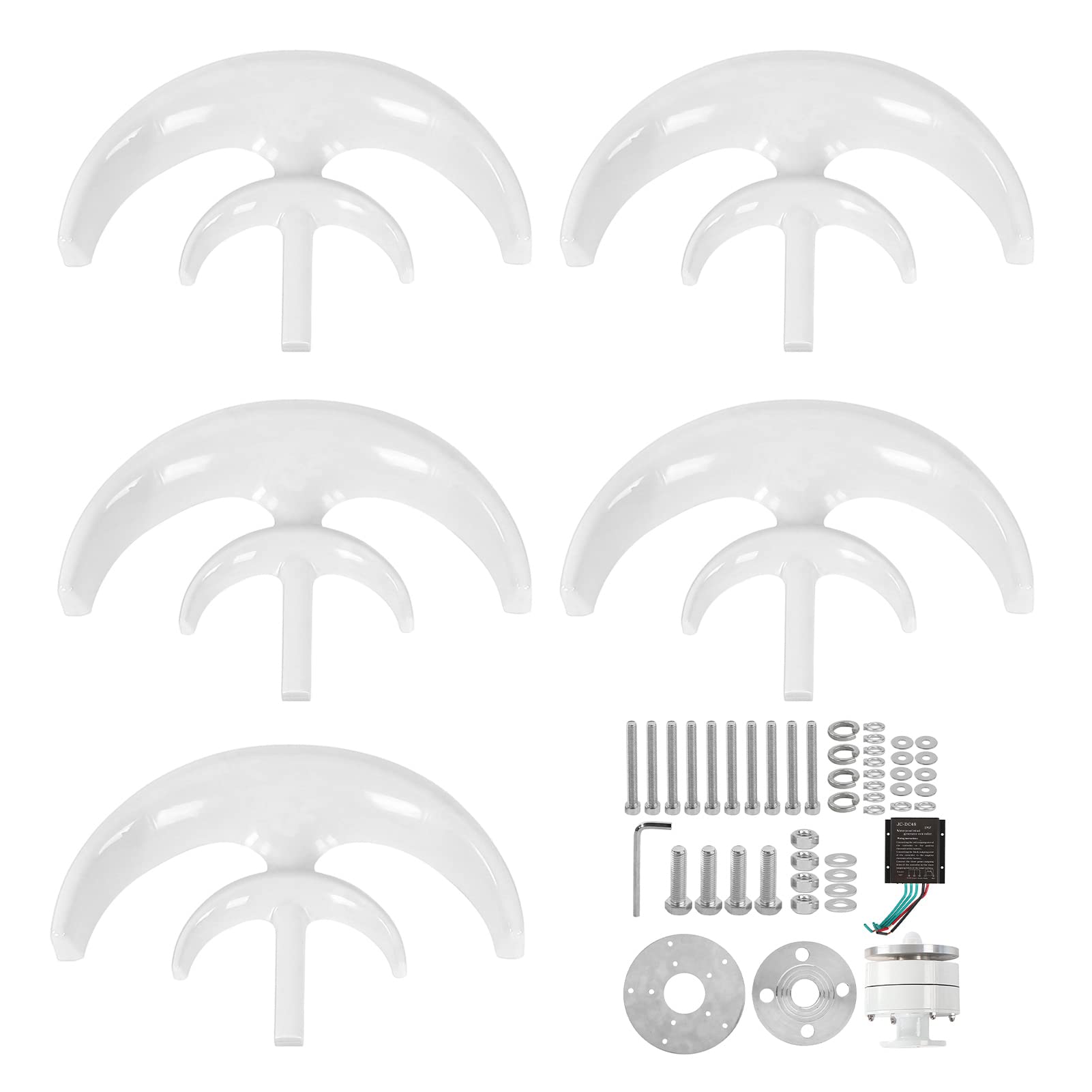 Garosa Kit di Eoliche a 5 Pale da 100 W Generatore di Energia Eolica per Barche Ricarica con Bassa velocità di Avvio 2 M/s Corpo in Acciaio Legato Bianco per Cabine di Barche (48V)