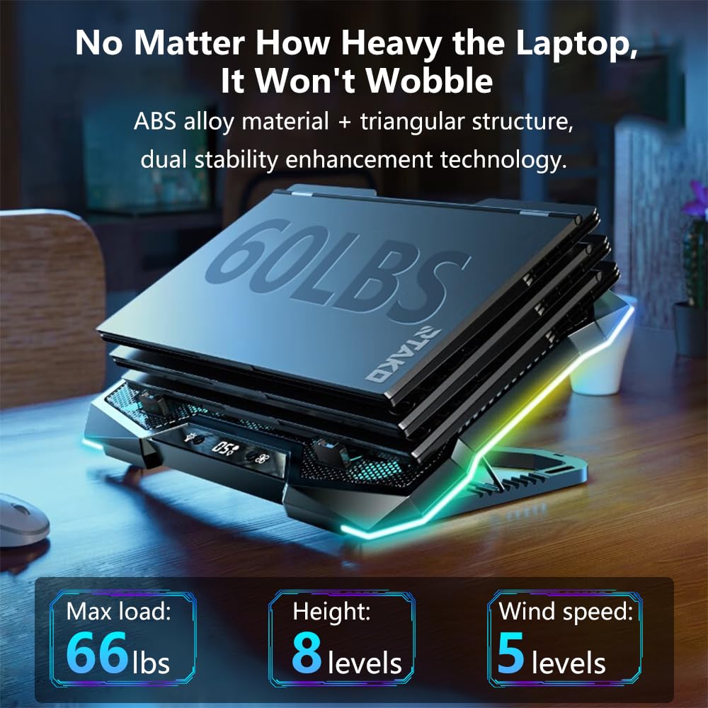 G-STORY RGB Base di raffreddamento per computer Portatile,per 12-18" Laptops, con 8 supporti regolabili in altezza, 10 ventole silenziose, 1 porte USB