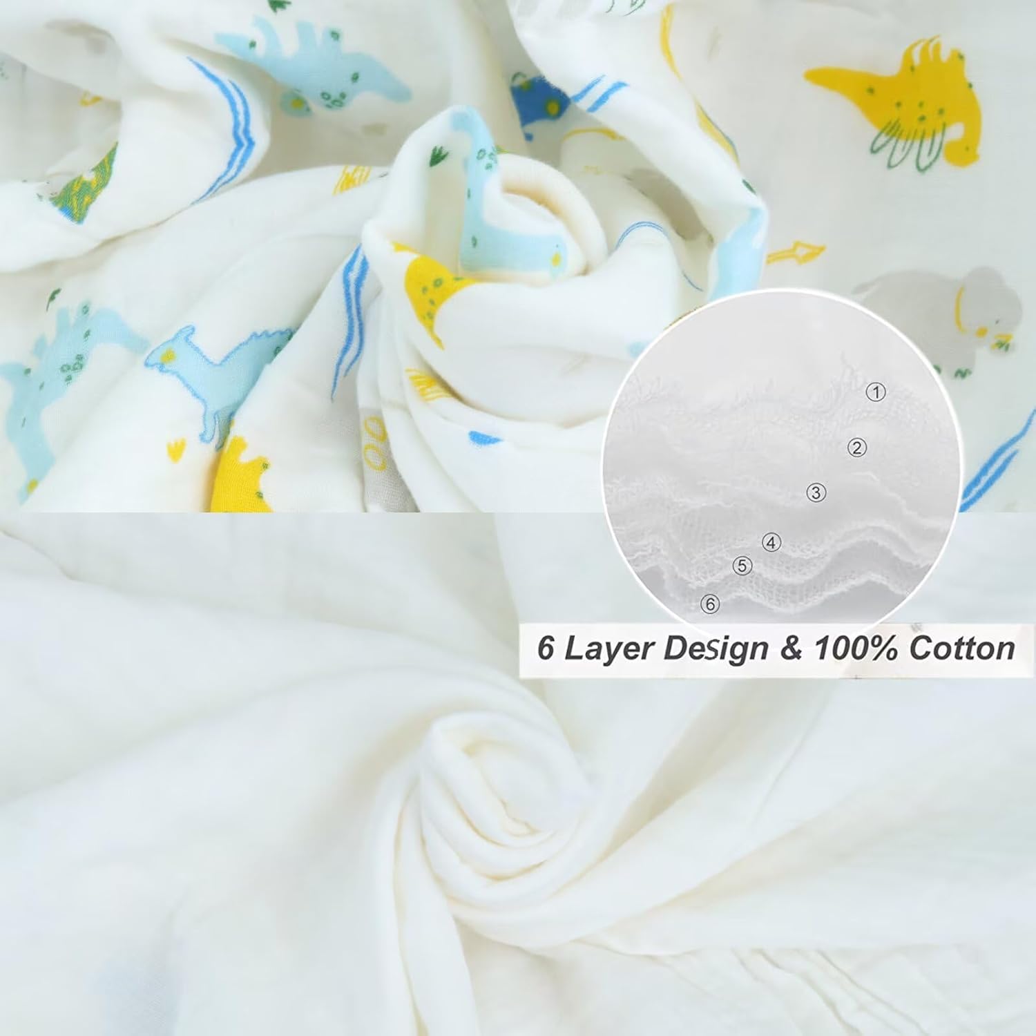 Bwinka 2PCS Super Soft 6 Layers Muslin Cotton Newborn Baby/Kids Bath Towels White Also for Baby Blanket(105x105cm) (White+Blue)